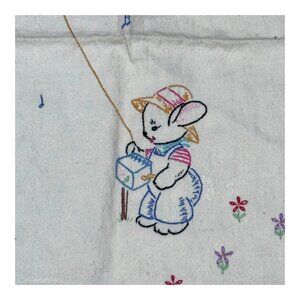 Vintage Hand-Embroidered Baby Blanket Crib Shower Gift Bunny Rabbit 34.5" x 24.5